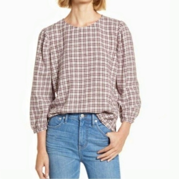 New Treasure & Bond Nordstrom Linen Blend Blouse in Wickwillow Plaid - Picture 1 of 8